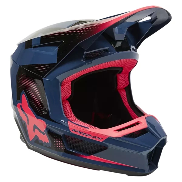 Fox V2 Dier Helmet - Navy Blue/Red