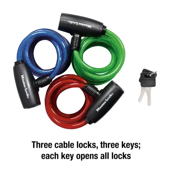 Master Lock Chains And Cable Locks TRI 1.8m - Green/Blue/Red - Image 3