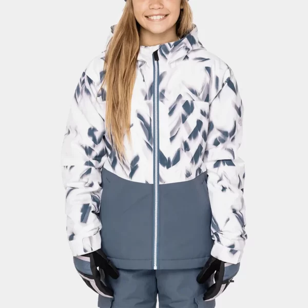 686 Girls Athena Insulated Jacket - White Herringbone Colorblock