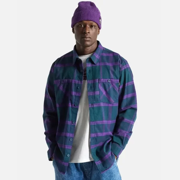 Burton Men's Favorite Long Sleeve Flannel Shirt - Deep Emerald / Imperial Purple Plaid