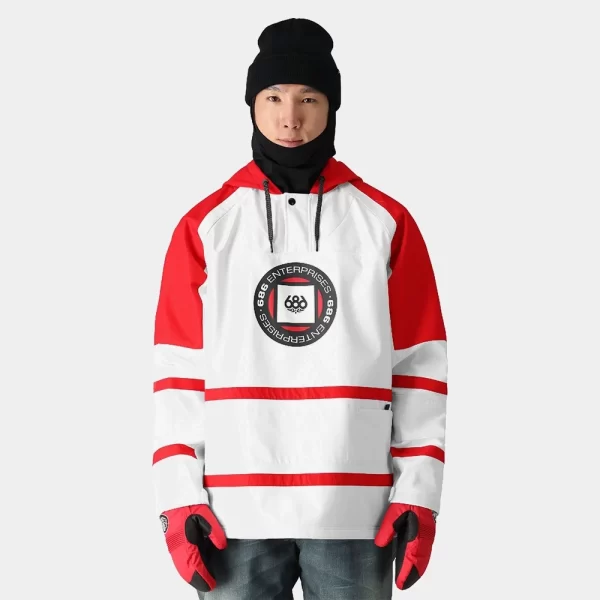 686 Men's Waterproof Slapshot Hoody - White / Red Colorblock