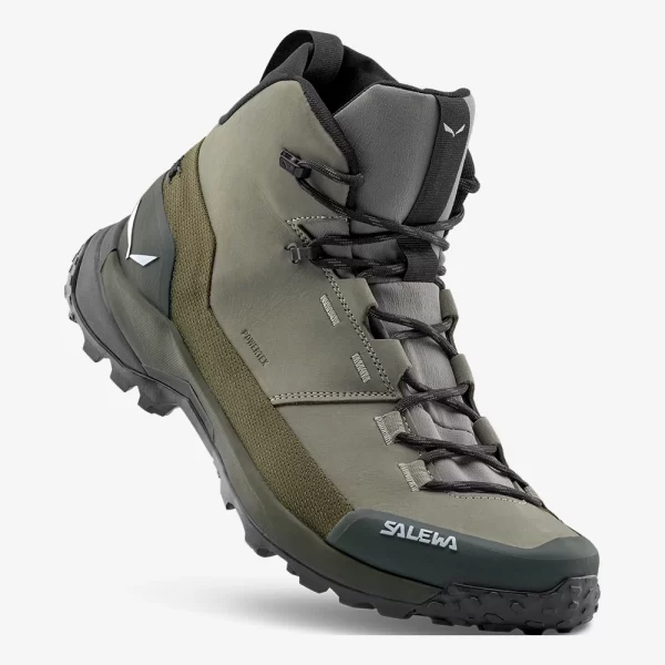 Salewa Men's Puez Leather Mid Powertex Shoe - Navy Green \ Dark Green - Image 2