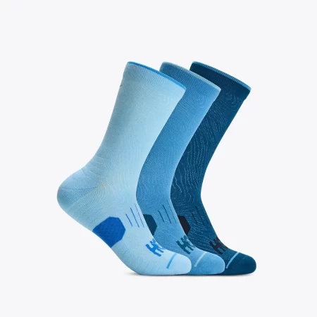 Hoka Unisex Crew Run Sock 3-Pack Socks - Hazy Blue / Soft Cobalt / Night Glw Blue