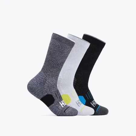 Hoka Unisex Crew Run Sock 3-Pack Socks - White / Black / Grey