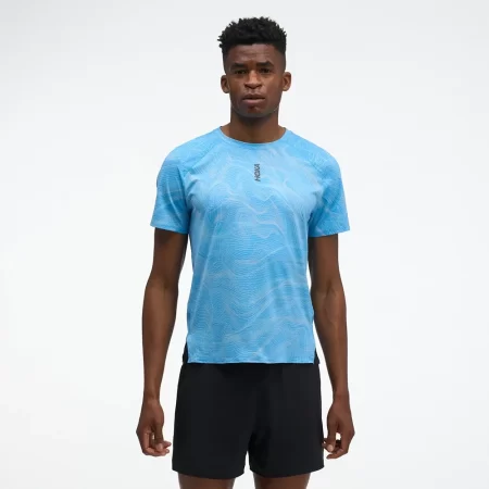 Hoka Men's EveryRun Short Sleeve Shirt - Mineral Blue prt